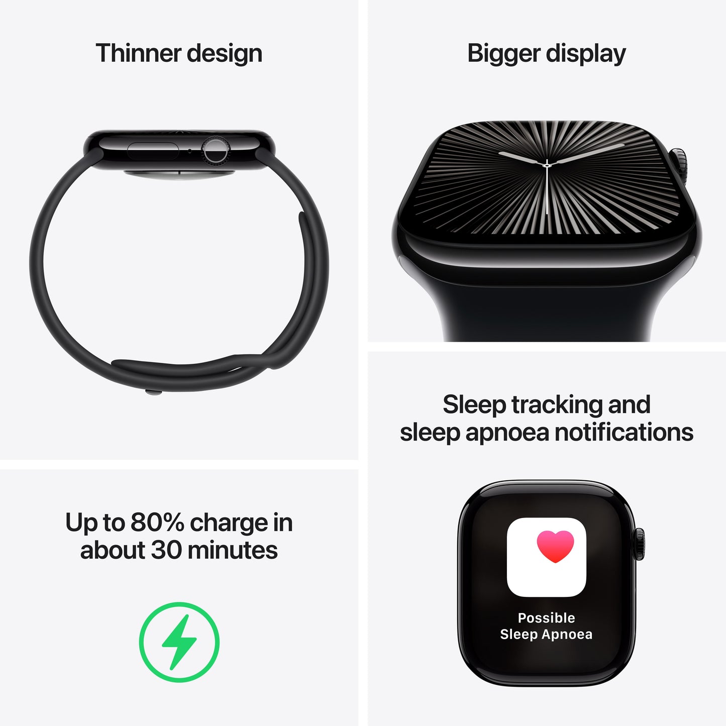 Apple Watch Series 10 GPS 42mm Jet Black Aluminium Case with Black Sport Band - M/L