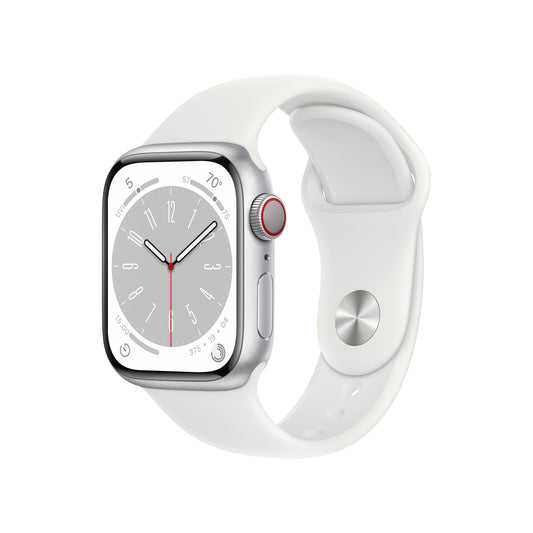 Apple Watch Series 8 GPS + Cellular 41mm Silver Aluminium Case with White Sport Band - Regular